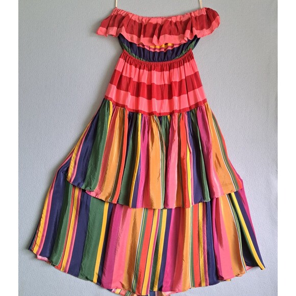 Farm Rio Mixed Stripes Strapless Maxi Dress Women’s Size Medium Multi-Color - Picture 9 of 12